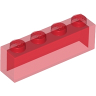 Lego kostka (kostička) 1x4 bez vnitřních trubiček, průhledná červená (306641, 4144473, 4638759)